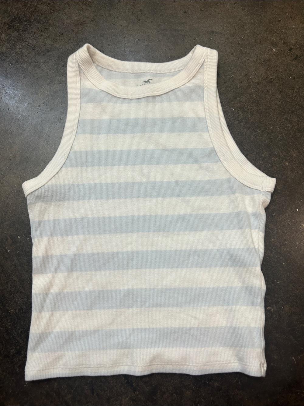 Hollister Blue and White Striped Ribbed Tank